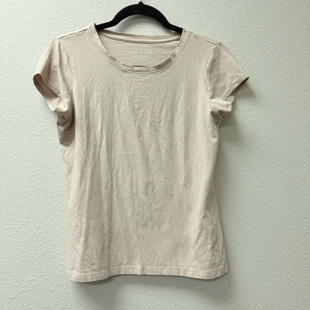 Tahari Tan Pima Cotton Modal Tee Medium Soft Stretch Essential Top - Picture 2 of 6